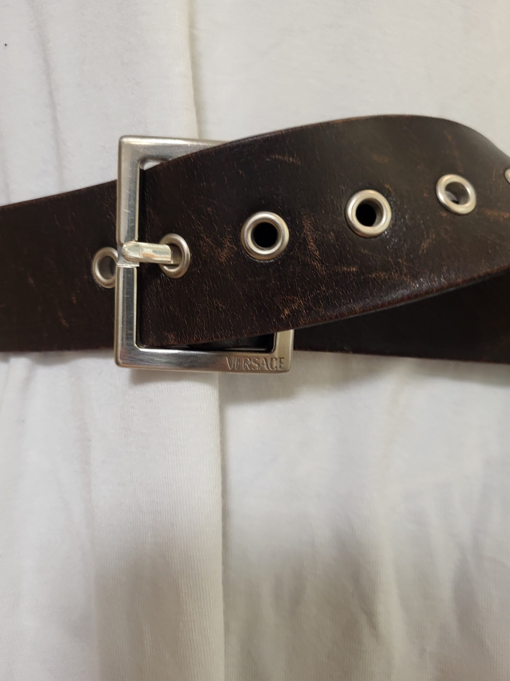 Versace Brown Leather Men’s Belt with Silver Buckle